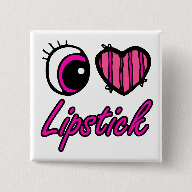 Emo Eye Heart I Love Lipstick 15 Cm Square Badge (Front)