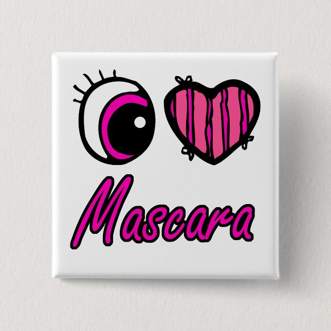 Emo Eye Heart I Love Mascara 15 Cm Square Badge (Front)