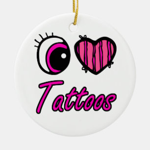 Emo Eye Heart I Love Tattoos Ceramic Tree Decoration