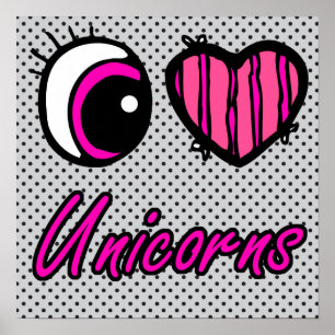 Emo Eye Heart I Love Unicorns Poster