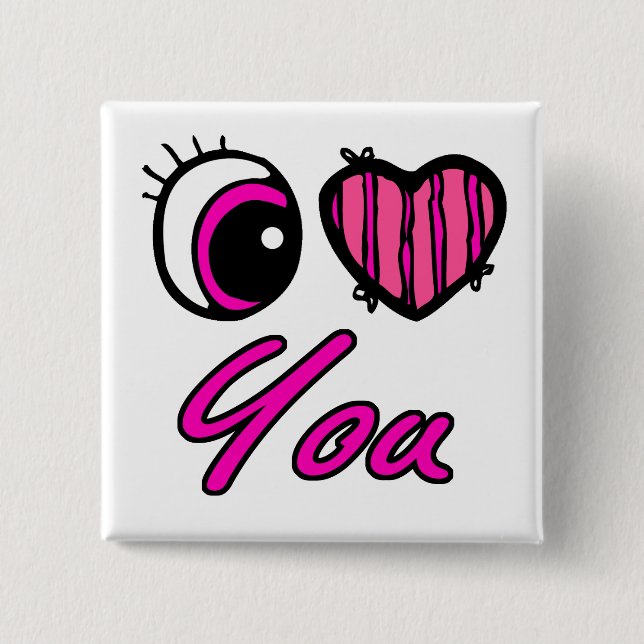 Emo Eye Heart I Love you 15 Cm Square Badge (Front)