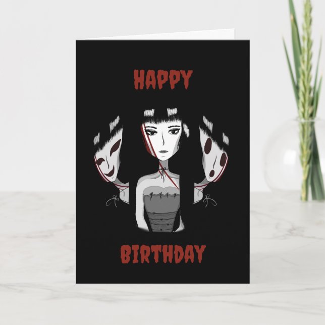 Emo Girl Hand-Drawn Birthday Card (Front)