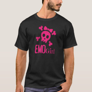 Emo Girl Pink Skull With Bow Tie Emo Goth Emotiona T-Shirt