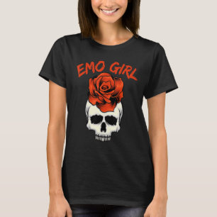 Emo Girl Pink Skull With Rose Emo Goth Emotional T T-Shirt