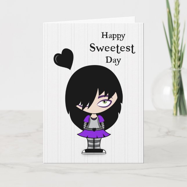 Emo Girl with Black Heart for Sweetest Day Card (Front)