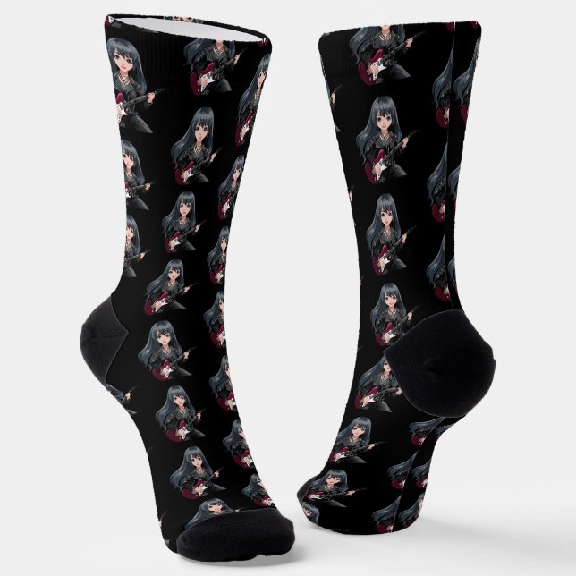 Emo girl with long black hair socks (Angled)