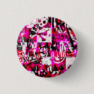 Emo Graffiti Pink Checkers 3 Cm Round Badge