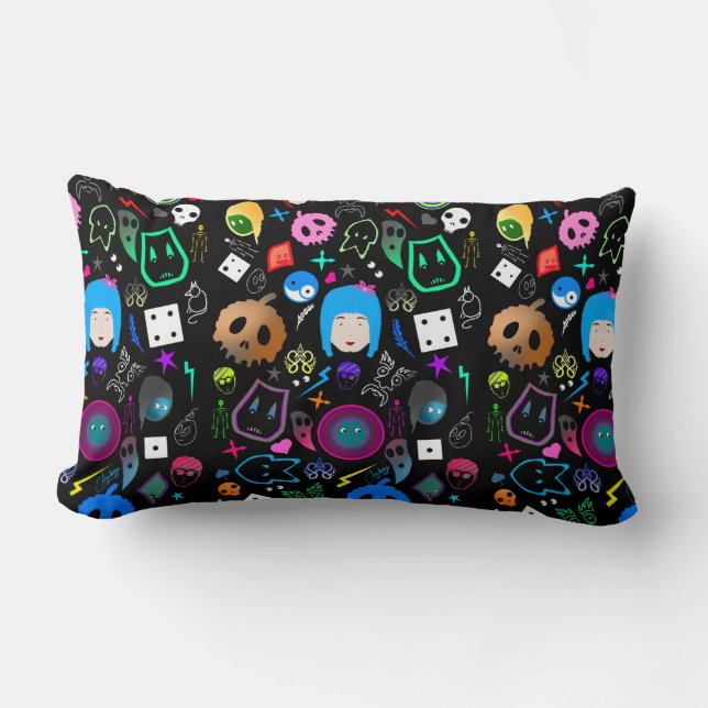 Emo Halloween pattern Lumbar Cushion (Front)