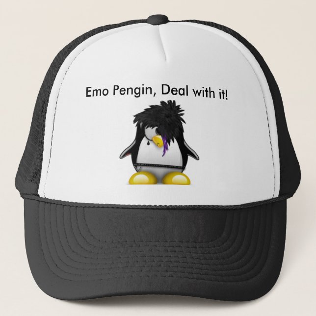 Emo penguin, Emo Pengin, Deal with it! Trucker Hat (Front)