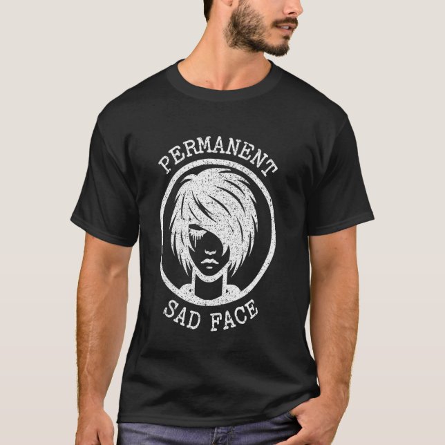 Emo Permanent Sad Face Expression Graphic T-Shirt (Front)