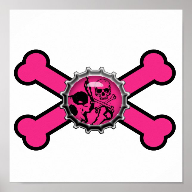 emo pink skull bottlecap pink crossbones poster (Front)