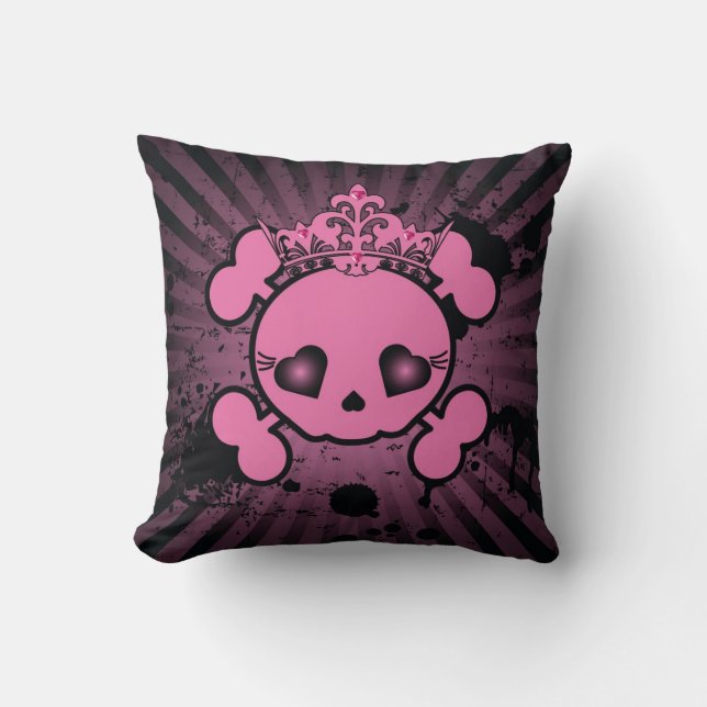 EMO Pink Skull Crossbones Girly Couch Throw Pillow (Front)