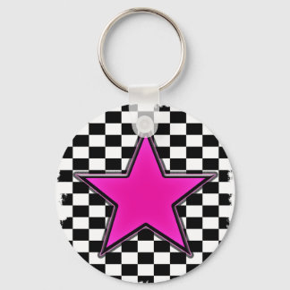 Emo Pink Star Checkers Key Ring