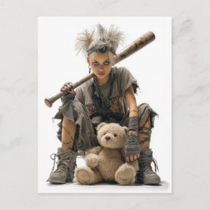 Emo Punk Girl in Post-Apocalyptic Style Postcard