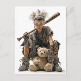 Emo Punk Girl in Post-Apocalyptic Style Postcard