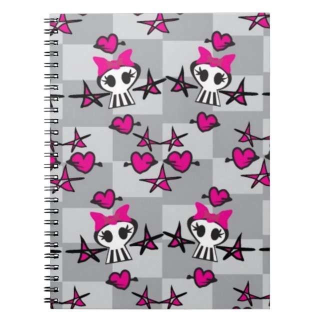 Emo Skulls Pattern Spiral Notebook (Front)
