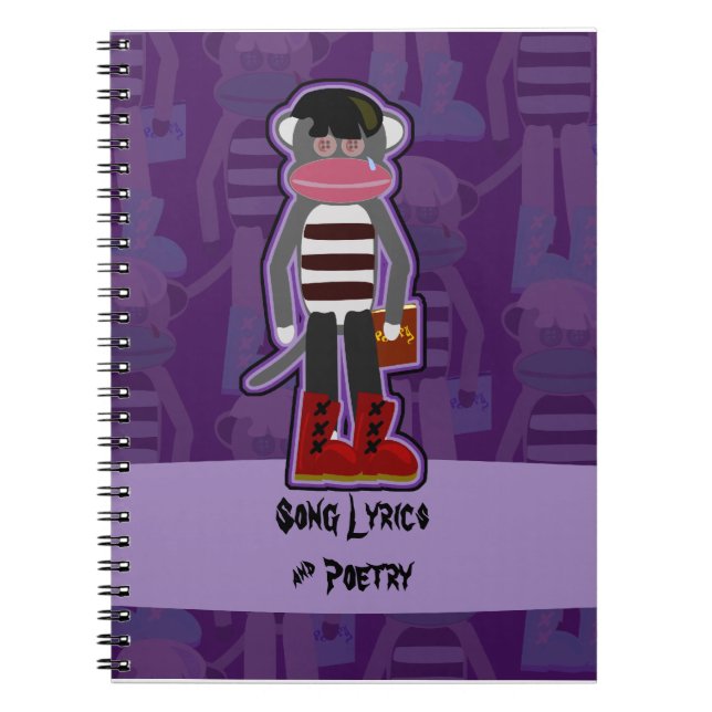 Emo Sock Monkey Purple Spiral Notebook (Front)