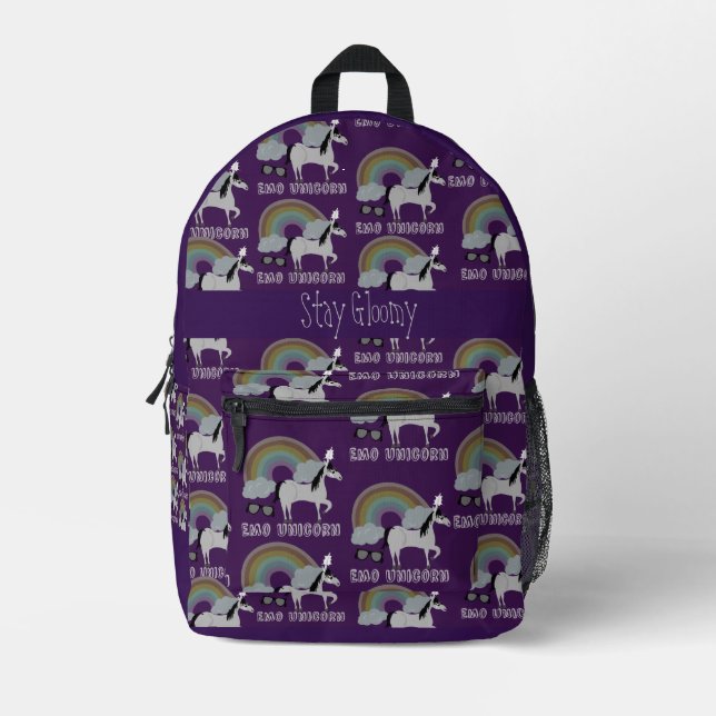 Emo Unicorn Pattern Printed Backpack (Front)