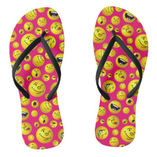 Emoji balls on magenta background jandals