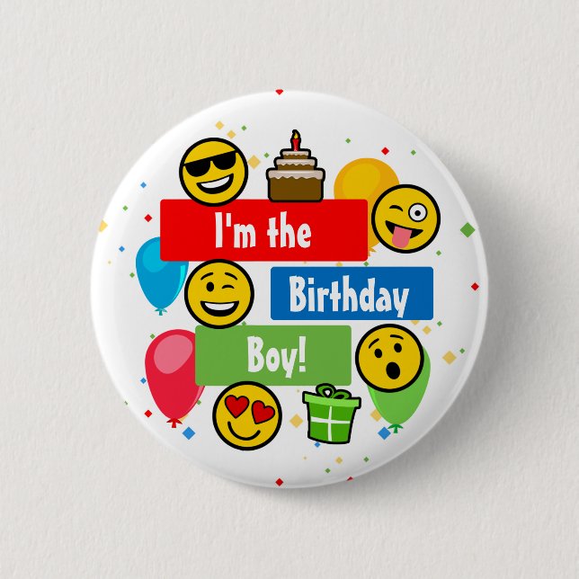 Emoji Birthday Party Kids Im the Birthday Boy 6 Cm Round Badge (Front)