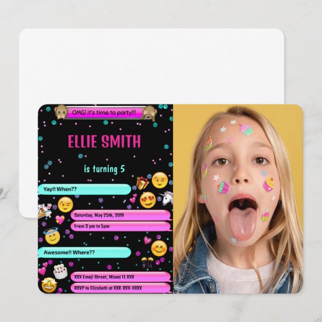 Emoji Birthday Photo Invitation (Front/Back)