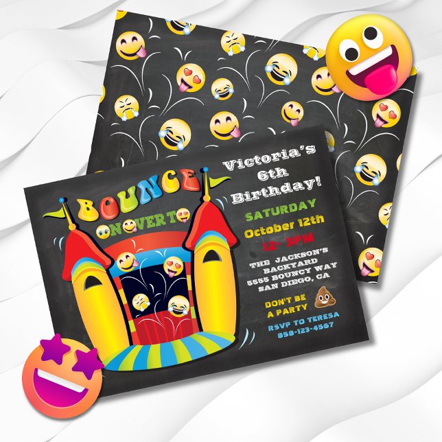 Emoji Chalkboard Bounce House Birthday Party Invitation (Creator Uploaded)