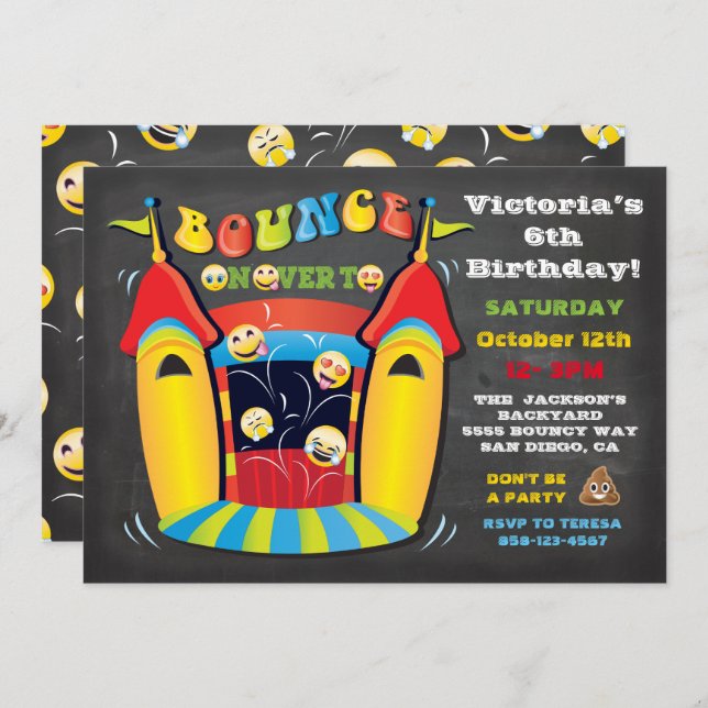 Emoji Chalkboard Bounce House Birthday Party Invitation (Front/Back)