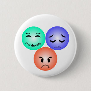 Emoji feelings with happy, sad and angry quotes  6 cm round badge