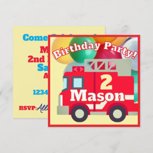 Emoji firetruck birthday party invitation