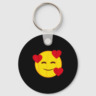 Emoji Floating Hearts Yellow Smile Face Key Ring