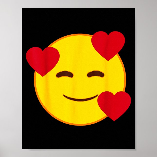 Emoji Floating Hearts Yellow Smile Face  Poster (Front)