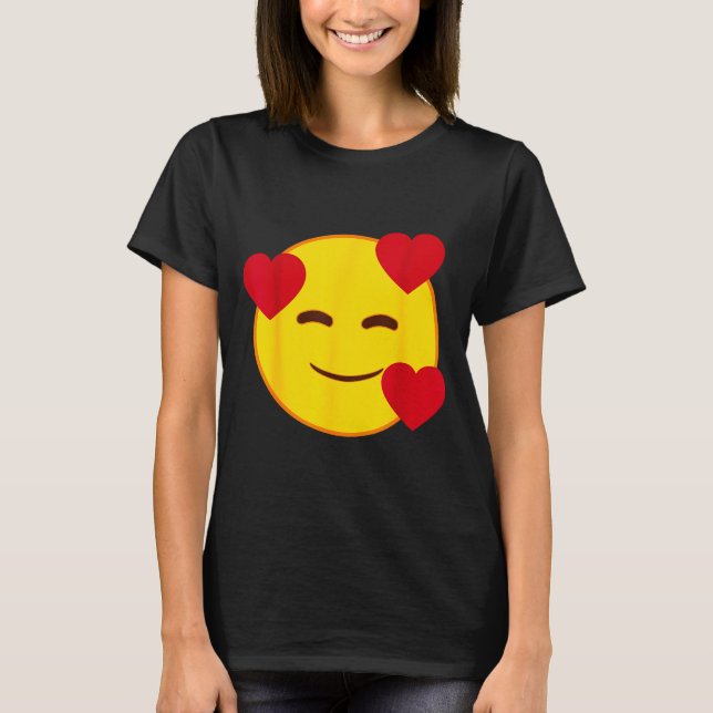 Emoji Floating Hearts Yellow Smile Face  T-Shirt (Front)