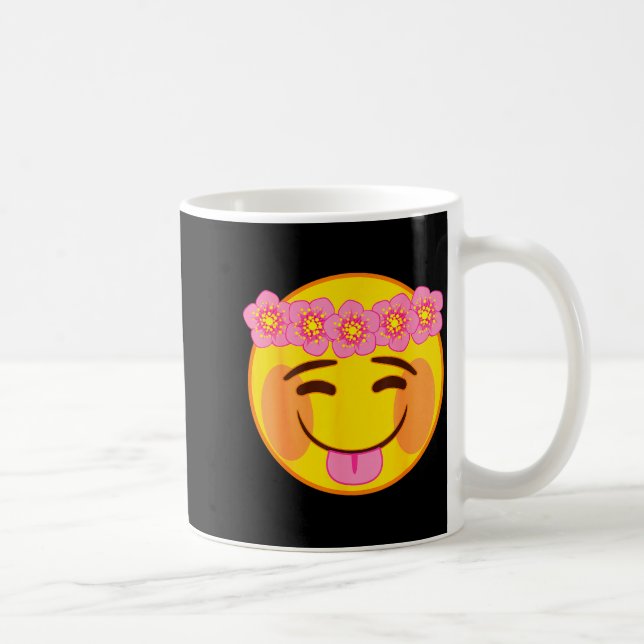 Emoji Flower Crown Tongue Yellow Smile Face  Coffee Mug (Right)