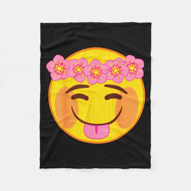 Emoji Flower Crown Tongue Yellow Smile Face  Fleece Blanket (Front)