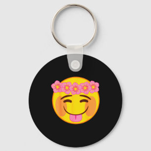 Emoji Flower Crown Tongue Yellow Smile Face Key Ring