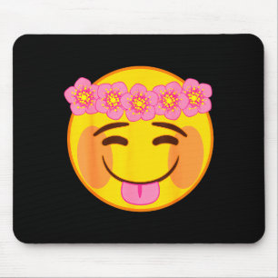 Emoji Flower Crown Tongue Yellow Smile Face Mouse Pad