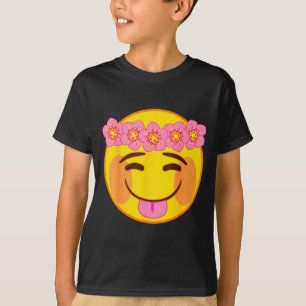 Emoji Flower Crown Tongue Yellow Smile Face  T-Shirt