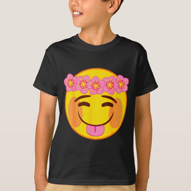 Emoji Flower Crown Tongue Yellow Smile Face  T-Shirt (Front)