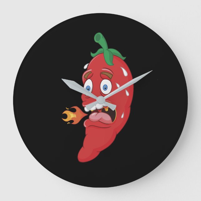 Emoji Funny Chilli Pepper Hot Sauce Food Lover Large Clock (Front)