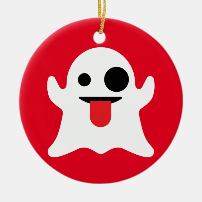 Emoji Ghost Ceramic Tree Decoration (Front)