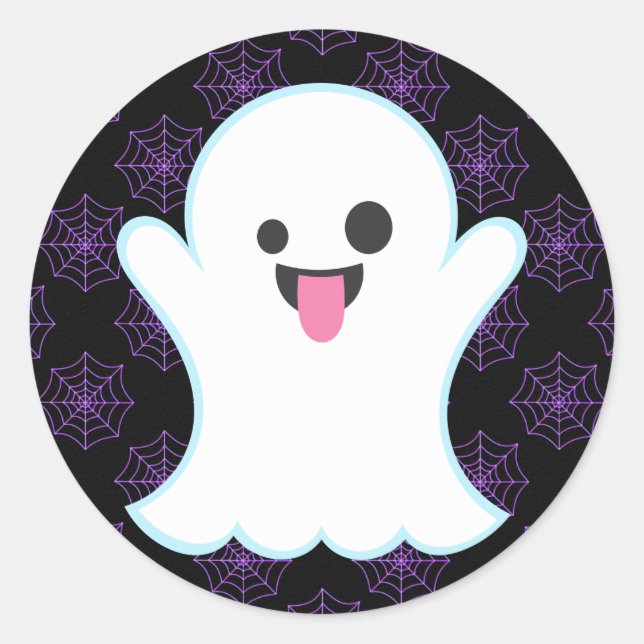 Emoji Ghost On Spiderwebs Halloween Stickers (Front)