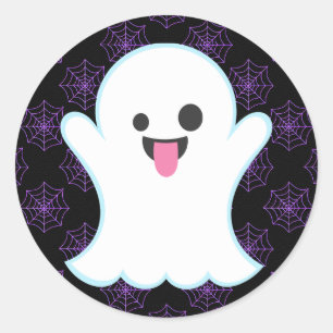 Emoji Ghost On Spiderwebs Halloween Stickers