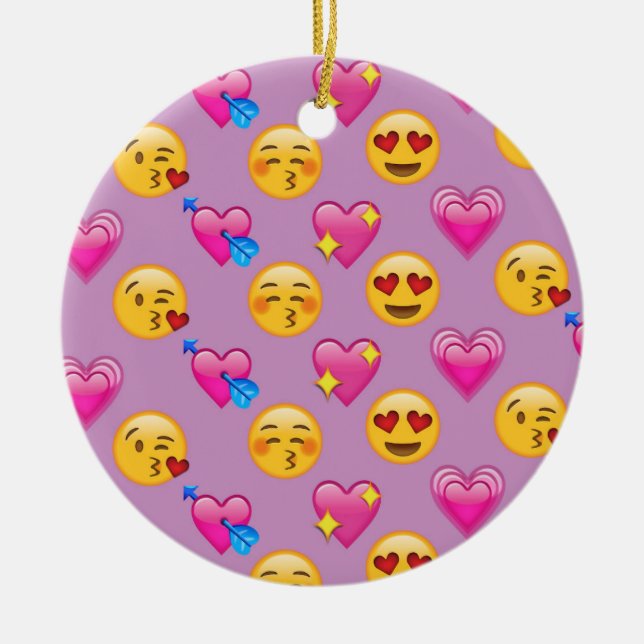 Emoji Hearts and Love Pink Patternsd Ceramic Tree Decoration (Front)