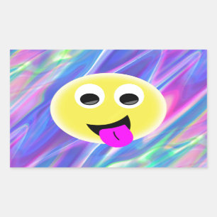 emoji hologram rectangular sticker