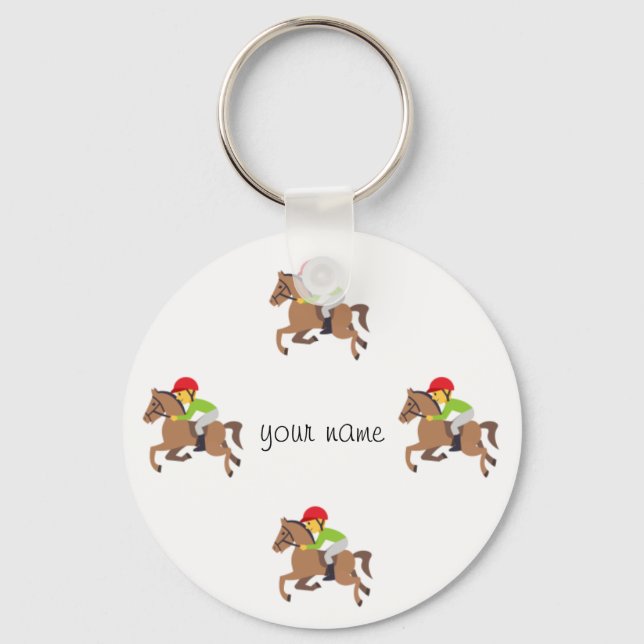 Emoji Horse Riding  and '' Your Name Here " Key Ring (Front)