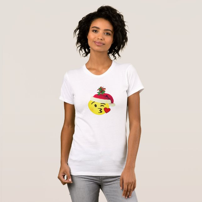 emoji kiss under mistletoe christmas tshirt design (Front Full)