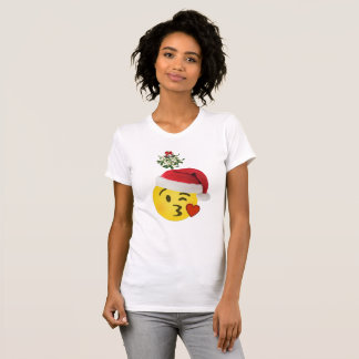 emoji kiss under mistletoe christmas tshirt design