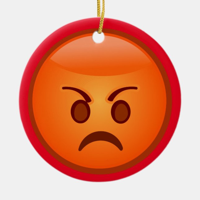 Emoji Mad Face Ceramic Tree Decoration (Front)