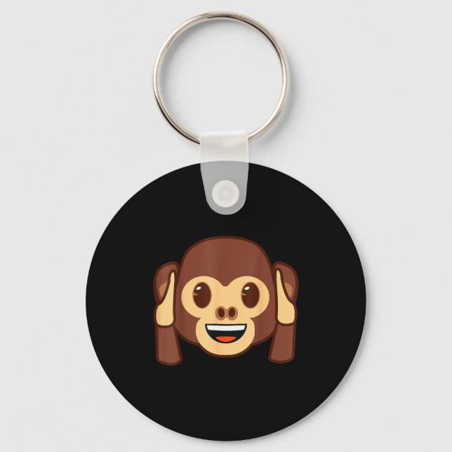 Emoji Monkey Holding Ears Yellow Smile Face  Key Ring (Front)