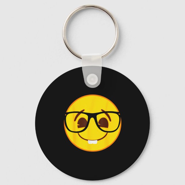 Emoji Nerd Gles Yellow Smile Face  Key Ring (Front)
